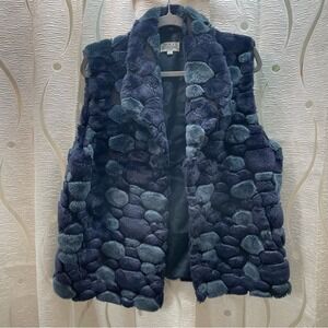Moffi International Faux Fur Vest Womens Medium Navy Blue Excellent Textured